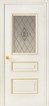 Межкомнатная дверь Геона Прованс, эмаль крем, патина золото, стекло сатинат гравировка витраж