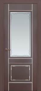 Межкомнатная дверь Геона Мадрид, эмаль коричневый, патина серебро, стекло сатинат гравировка фацет