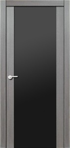 Дверь межкомнатная Орион, экошпон амарант серый, стекло триплекс чёрное